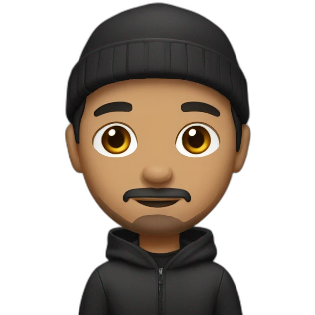 guy black hoodie light brown skin fishing beanie and short mustache and short beard black hair emoji