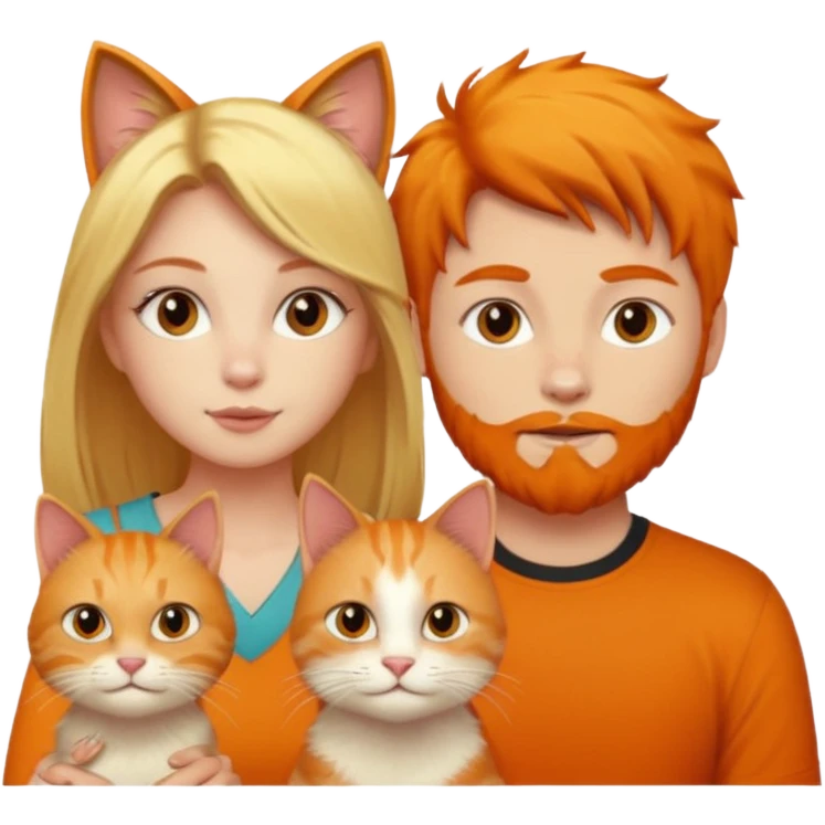 A blonde girl, a ginger cat, and a guy with black hair. emoji