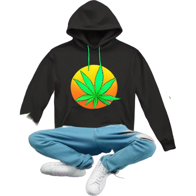Hemp leaves Multicoloured neon person smoking wearing hoodie dancing hip hop bucket hat tropical Skater fashion aesthetic baggy clothes graphic t shirt 420 emoji