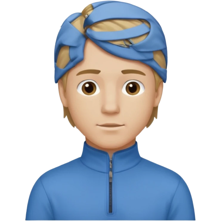 boy with dark blonde hair in a mullet with a neat blue shirt and quarter zip emoji