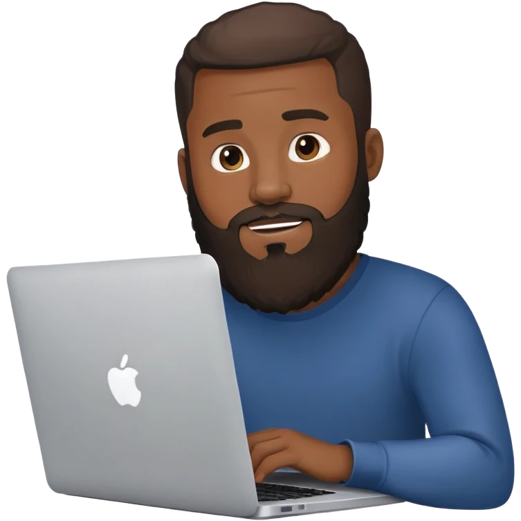 black american guy with beard using macbook laptop emoji