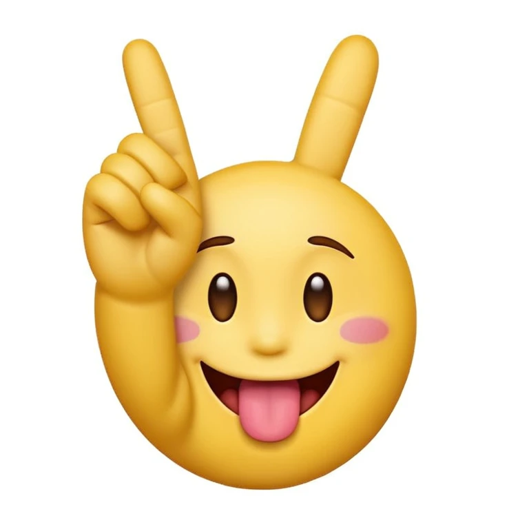 A yellow emoji face with its tongue sticking out
	•	A peace sign hand centered under the tongue
	•	The back of the hand showing (i.e. not the palm) emoji