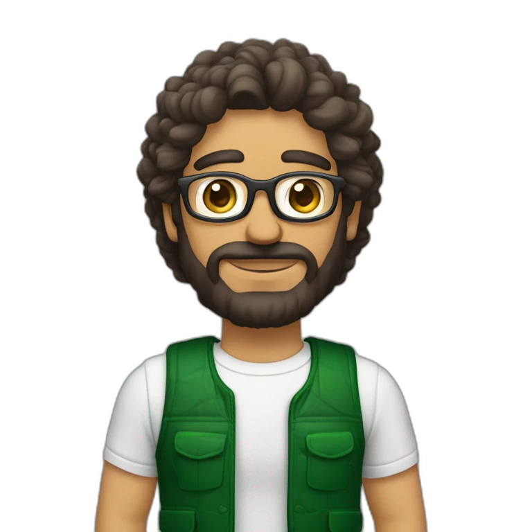 Hombre cabello castaño, lentes de visión,barba tipo candado,ojos verdes emoji