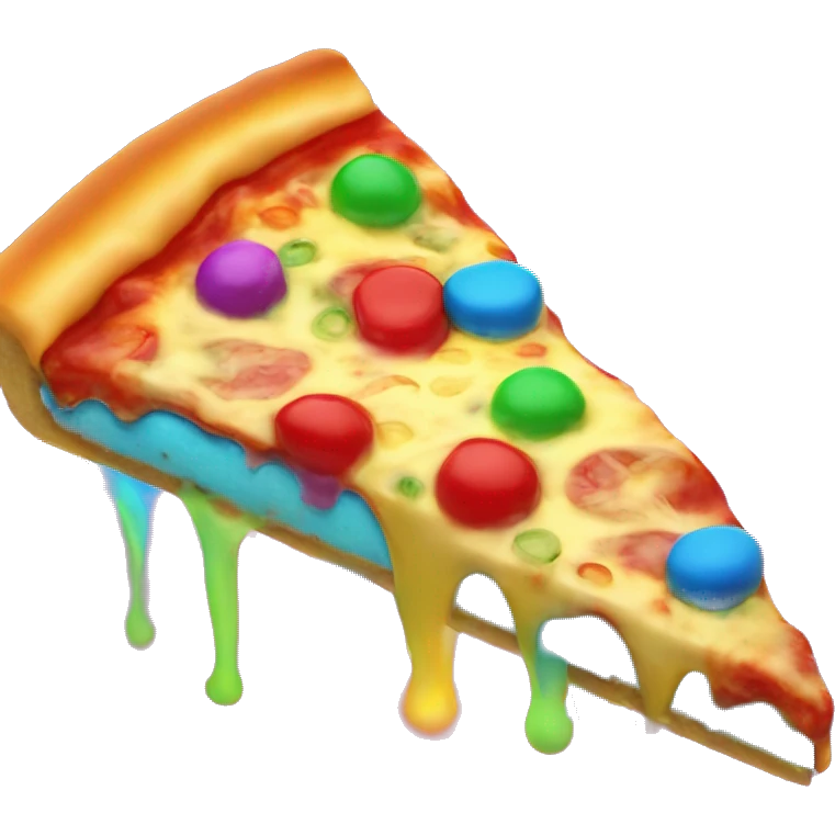 neon pizza slice with rainbow cheese emoji