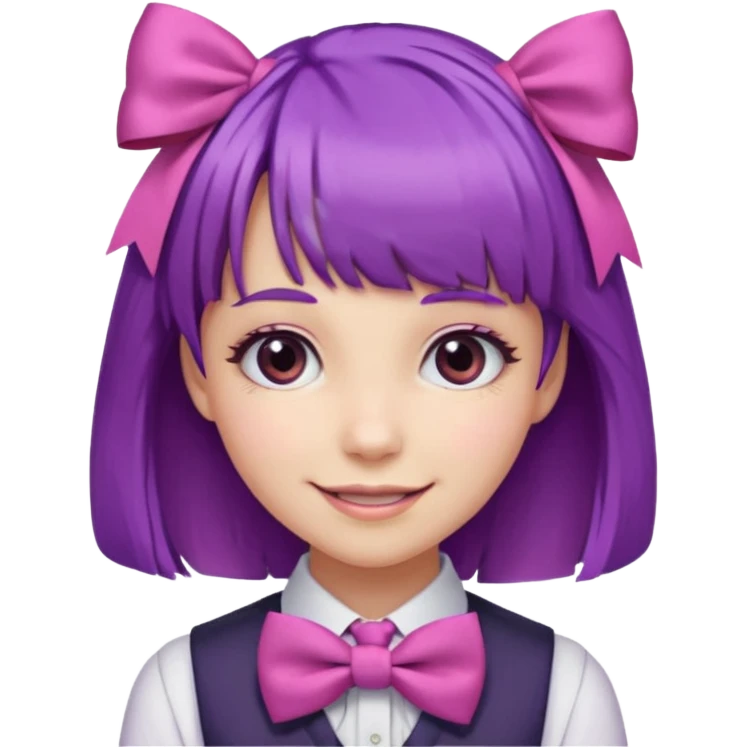 girl with bangs and purple hair and pink hairbow tie on the side of head emoji