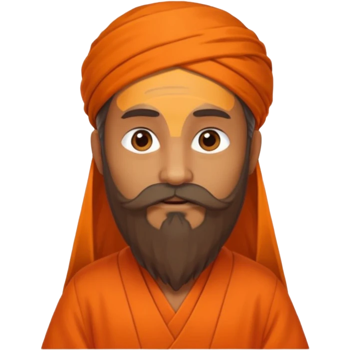 One astrologer sitting in orange color dress looking like a learned person, having beard emoji