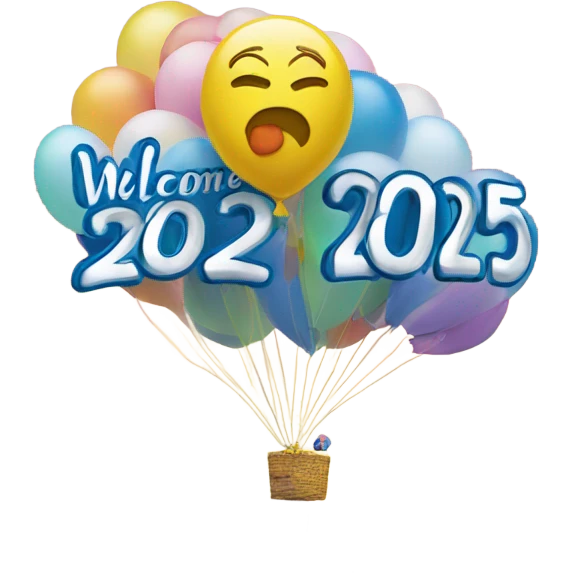 Balloon that says Welcome 2025! emoji