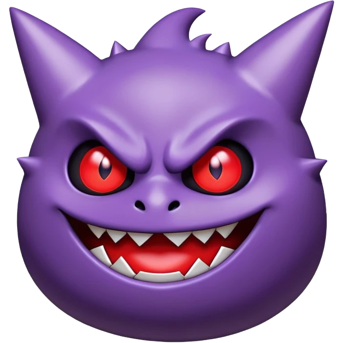 Gengar, the purple ghost Pokemon with red eyes and a mischievous grin emoji