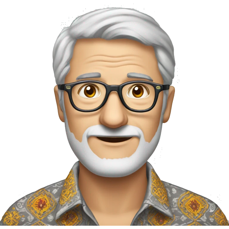 a European gray-haired man in a Ukrainian embroidered shirt, wearing glasses emoji