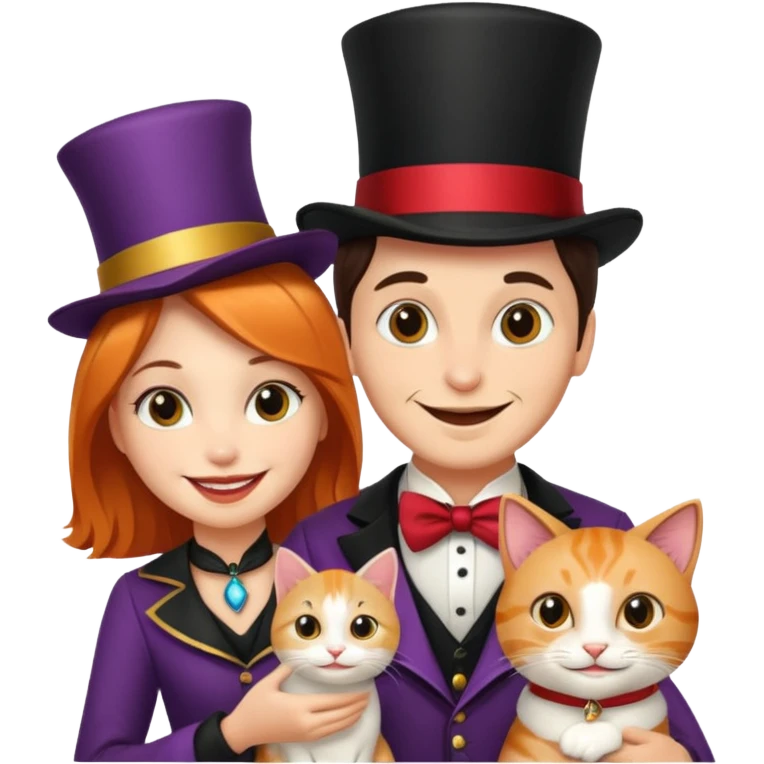 magician couple and their pet cat emoji