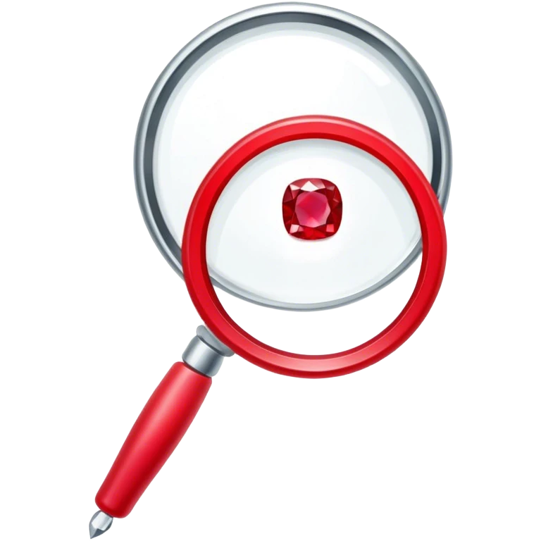 Jewelry art icon, ruby ring viewed through a magnifying glass, pliers beside, minimalistic style, clean lines, transparent background. emoji