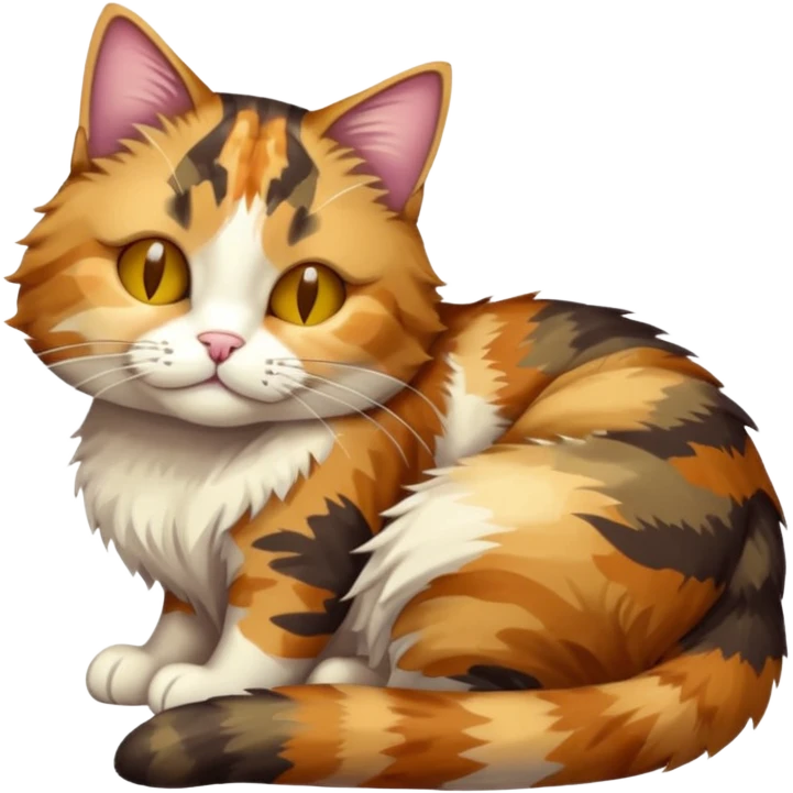 full body colourful light patched calico tabby cat with hazel eyes sleeping emoji