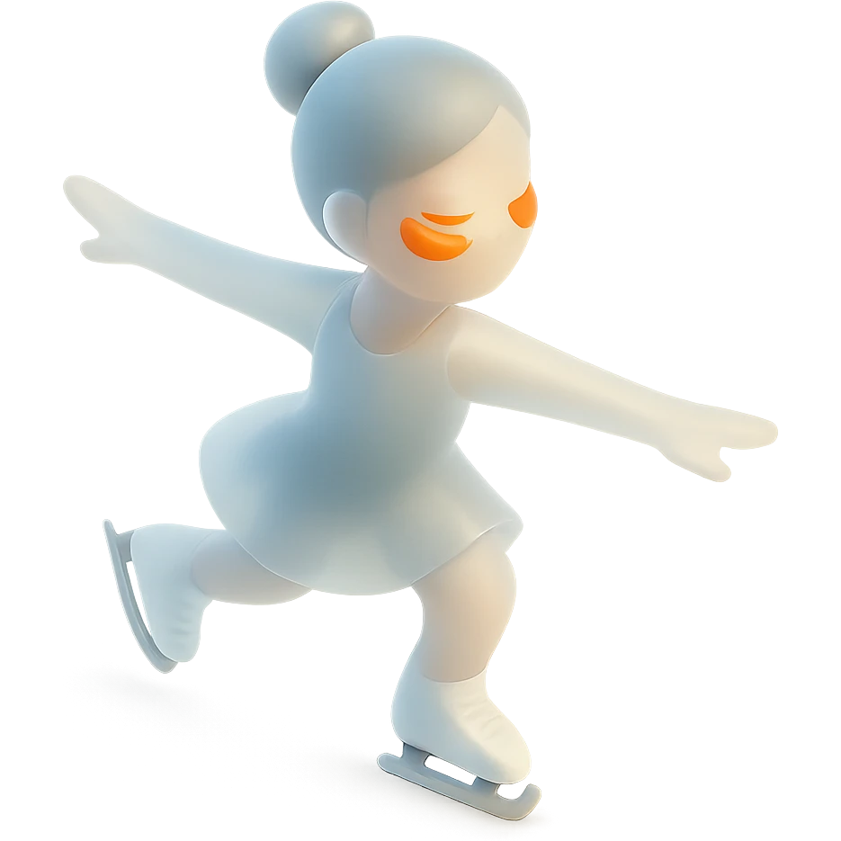 A figure skater girl with orange eye patches under her eyes emoji