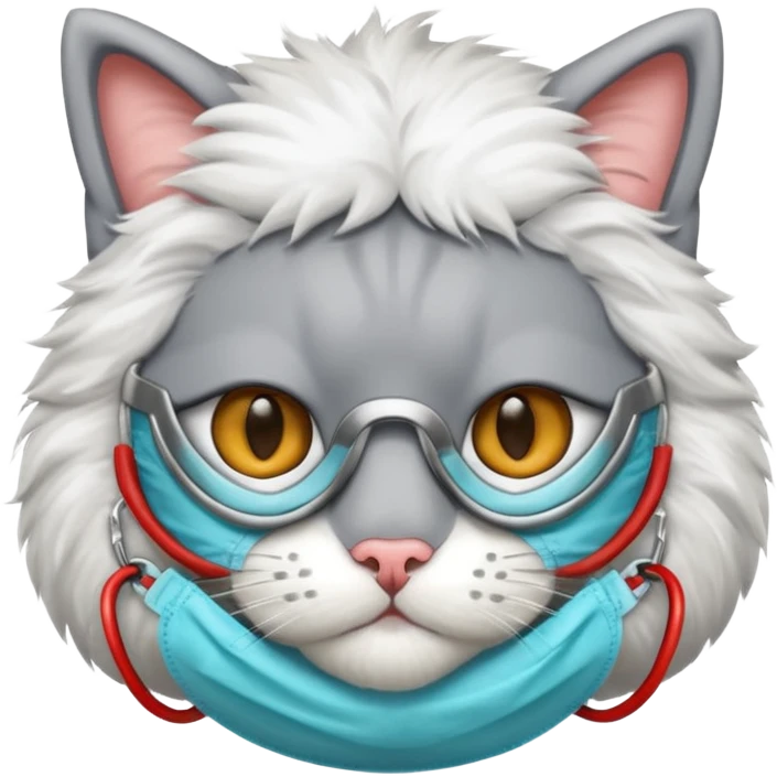 gray doctor cat, surgeon mask emoji