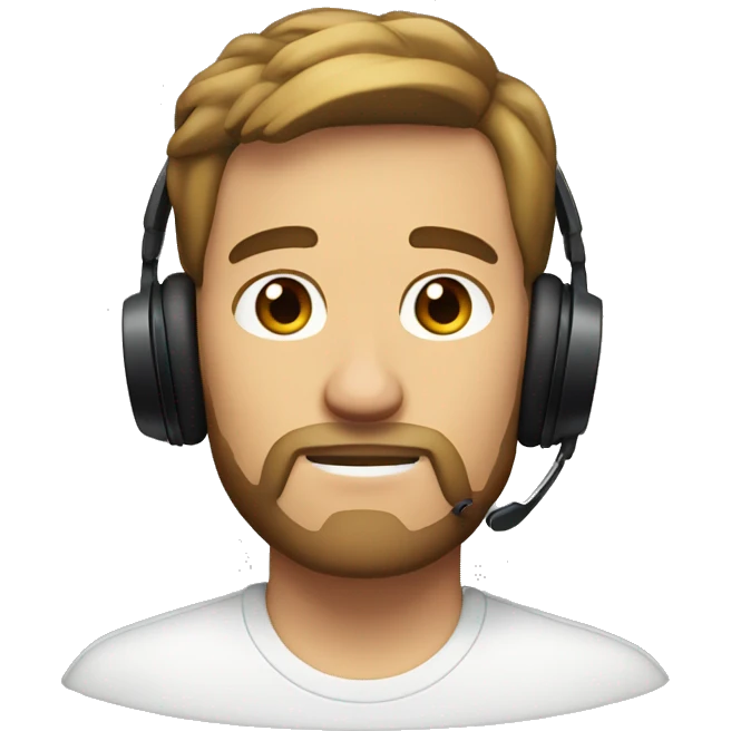 man's face, short light-brown hair with bends, short beard, black headphones, slim oval face  emoji