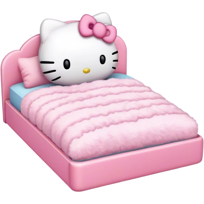 A bed with a hello kitty plushie on it  emoji