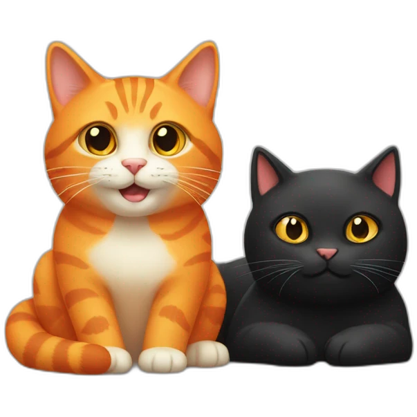 One orange cat and one black cat being happy emoji