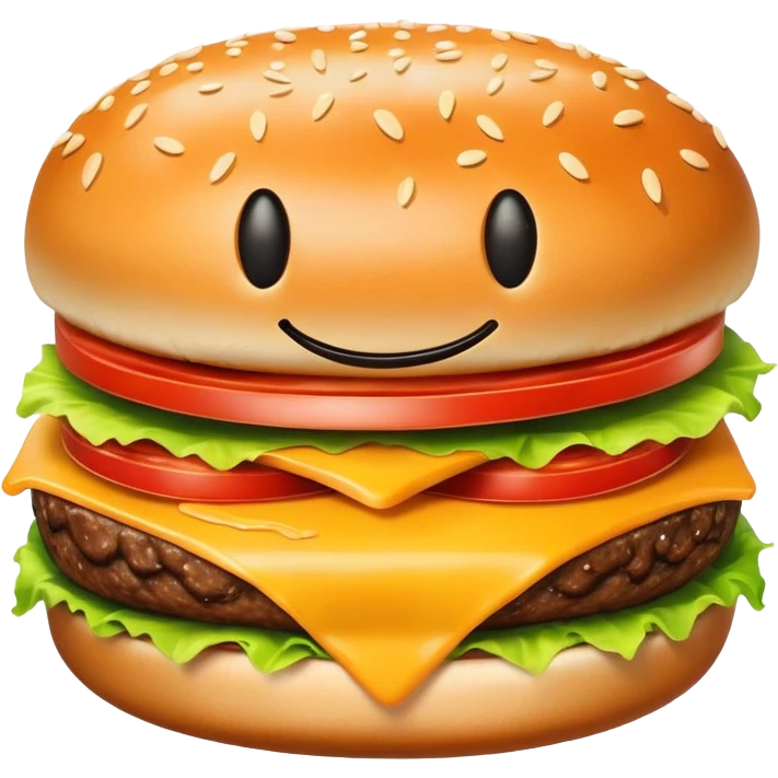 a cheeseburger with a smiley face on it emoji