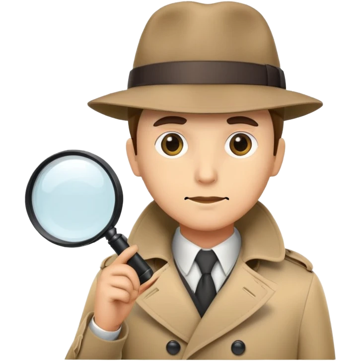 detective with magnifying glass, trench coat and hat emoji