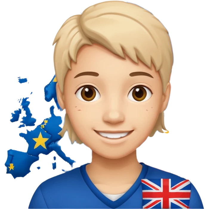 Europe styled student. Europe map with flags inside of the map is on the background  emoji