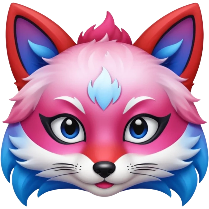 Mascara Kitsune Azul, Vermelho e Rosa degrade emoji