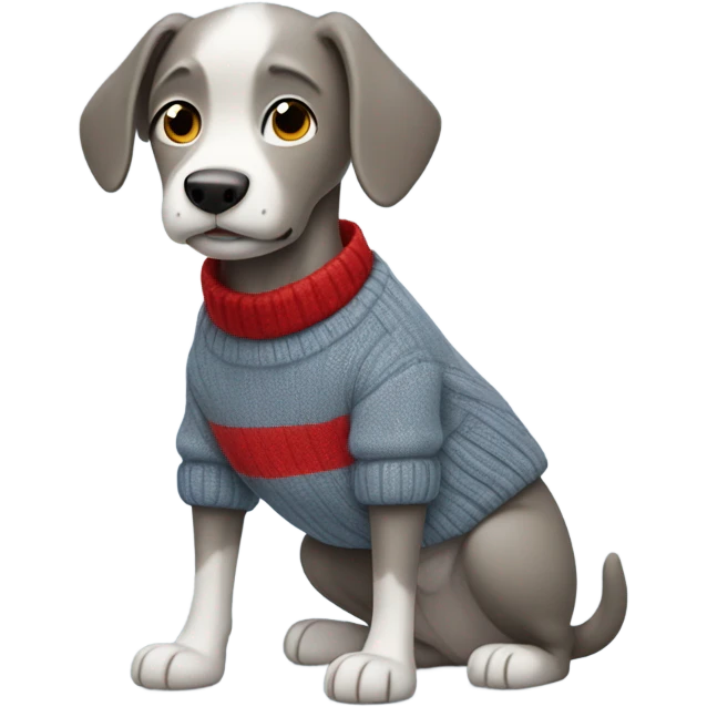 Dog with grey sweater with his paws in his pockets with blue pants and red shoes emoji