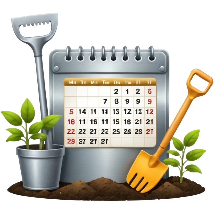 calendar icon with garden tools near. Transparent background emoji