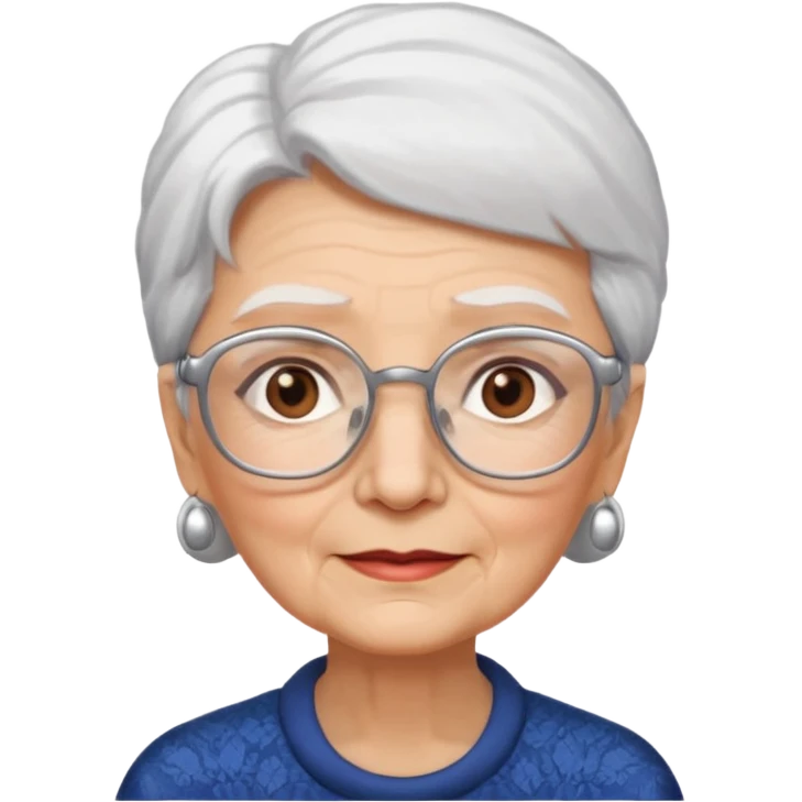 Create me emoji of an old lady. mid-size white hair to left side. Square glasses. Brown eyes. emoji