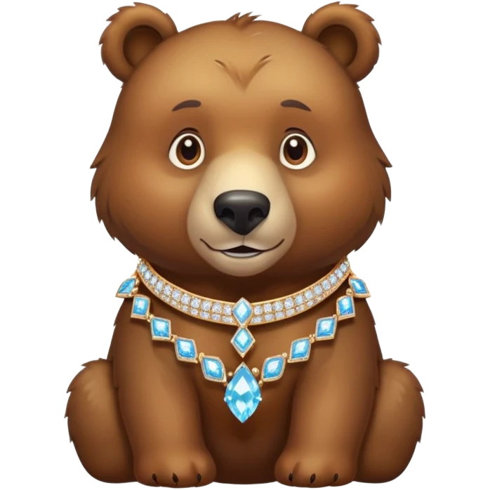 Brown bear on four legs with an elegant diamond collar that sparkles around its neck, gemstone collar, detailed jewelry emoji