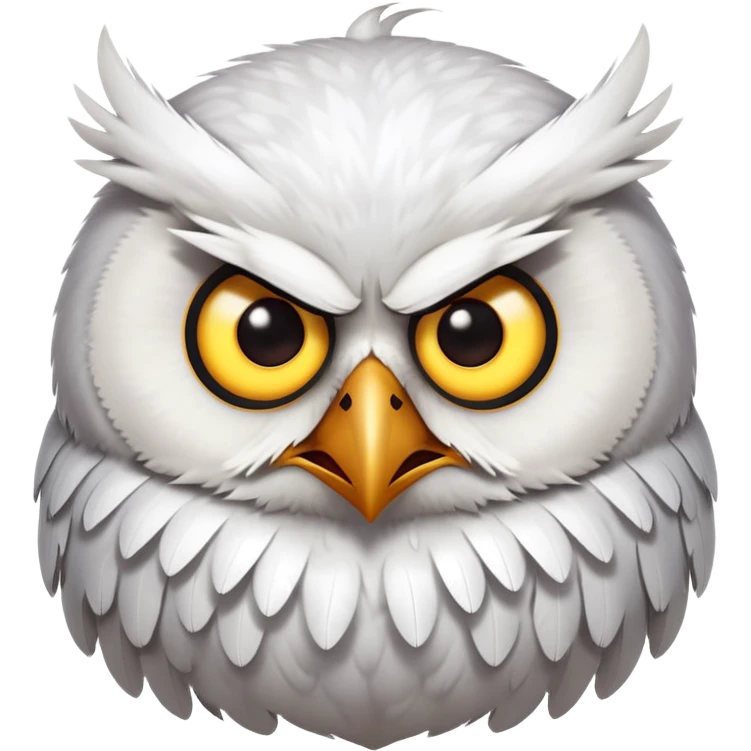 Angry Birds style owl, fluffed feathers, glaring emoji