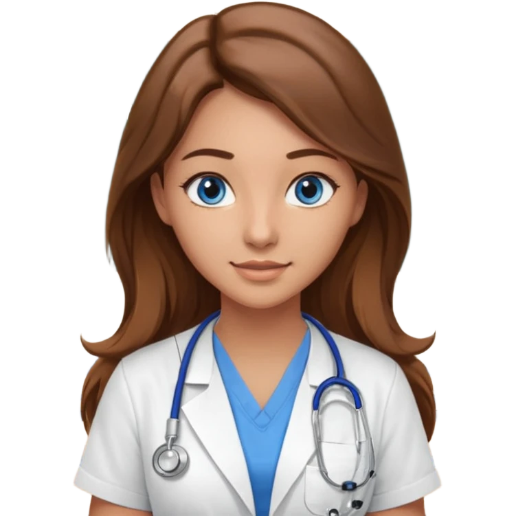 inside a classroom at university that says nursing school on the board with a pretty female nursing student with long brown hair, blue eyes emoji