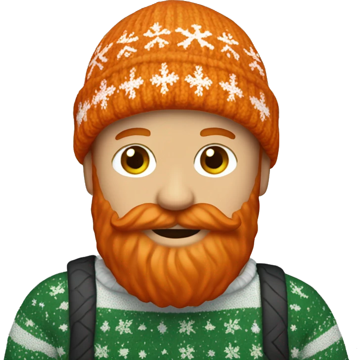 Redhead man with orange beard and christmas sweater and hat emoji