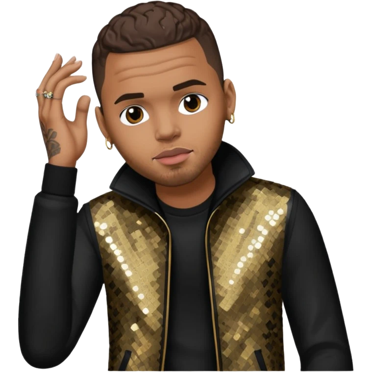 Chris Brown with dark brown hair, black sequin outfit emoji