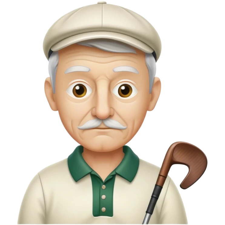 half figure old golf player with golf club no nose emoji