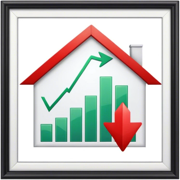 Stock market arrow going up behind the house emoji