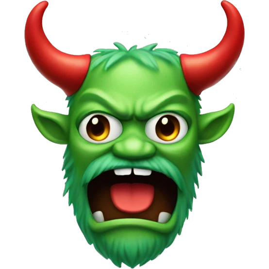 Green monster with red horns. It has a black mustache and beard.  emoji