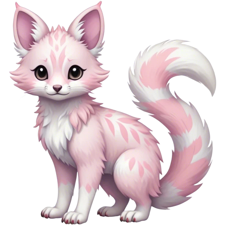 Feral Rare Fantasy cute pastel Vernid-Trico-species by LiLaiRa, random markings, tufted ears, full body emoji