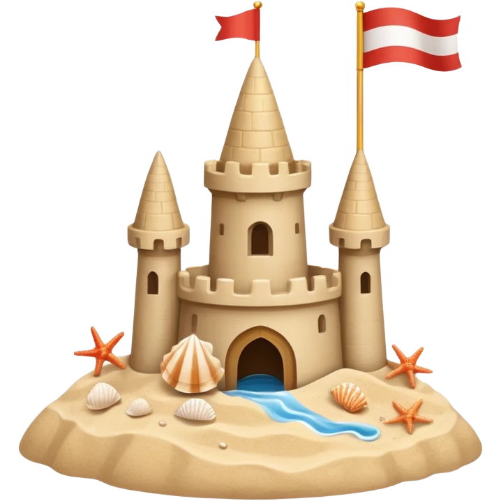 Decorated sand castle – seashells and a tiny flag on top emoji