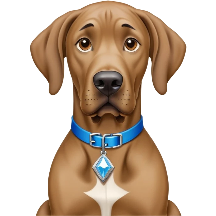 scooby doo, brown great dane with blue collar diamond shaped dog tag with gold s in middle emoji