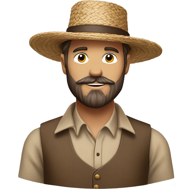 amish brown straw hat and small beard without mustache white skin brown button down shirt half body holding a hammerone photo  emoji