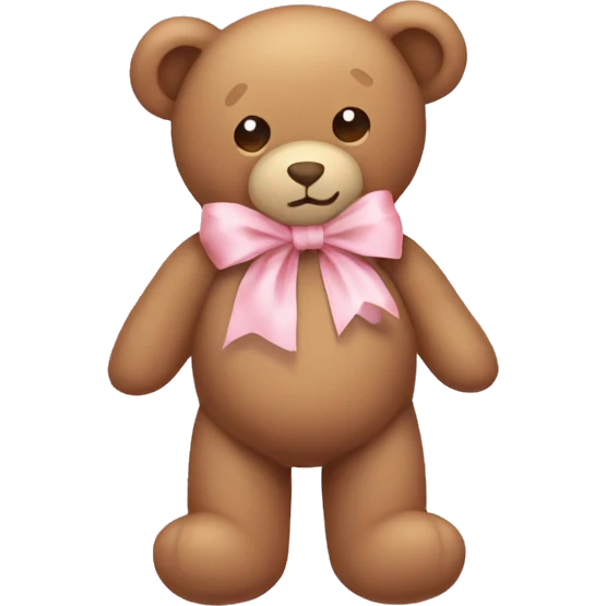 light brown teddy bear with a light pink ribbon bow aesthetic emoji