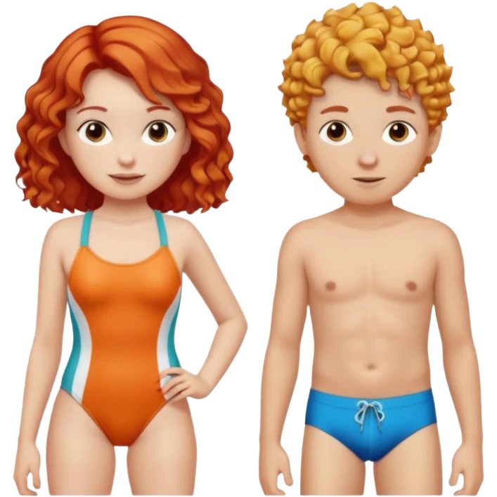 Straight Red hair Girl and curly blonde boy in swimsuit emoji