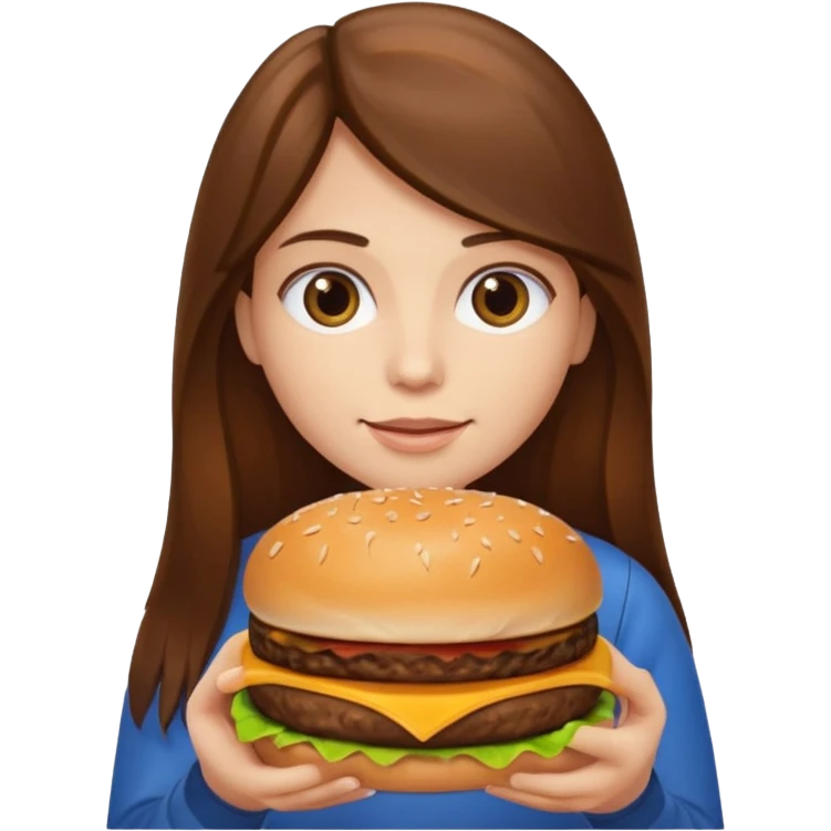 Person with long brown hair holding cheeseburger emoji