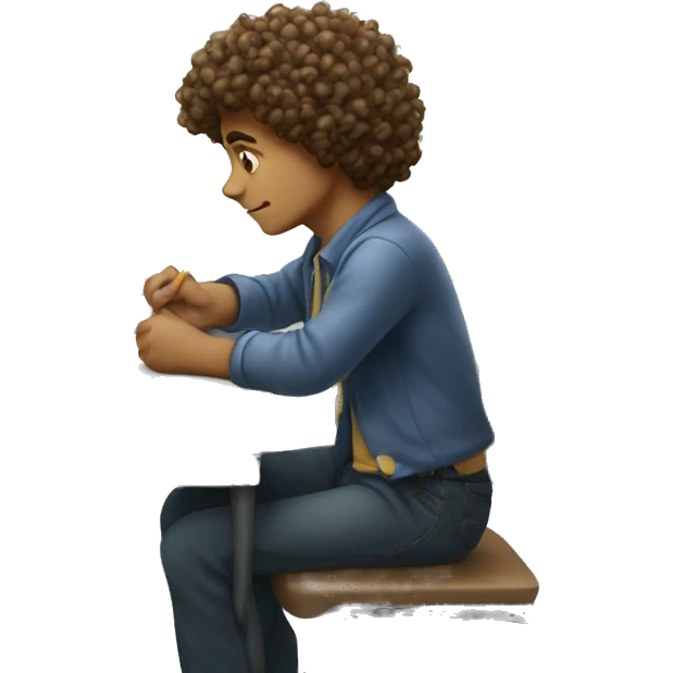 curly boy taking math test emoji
