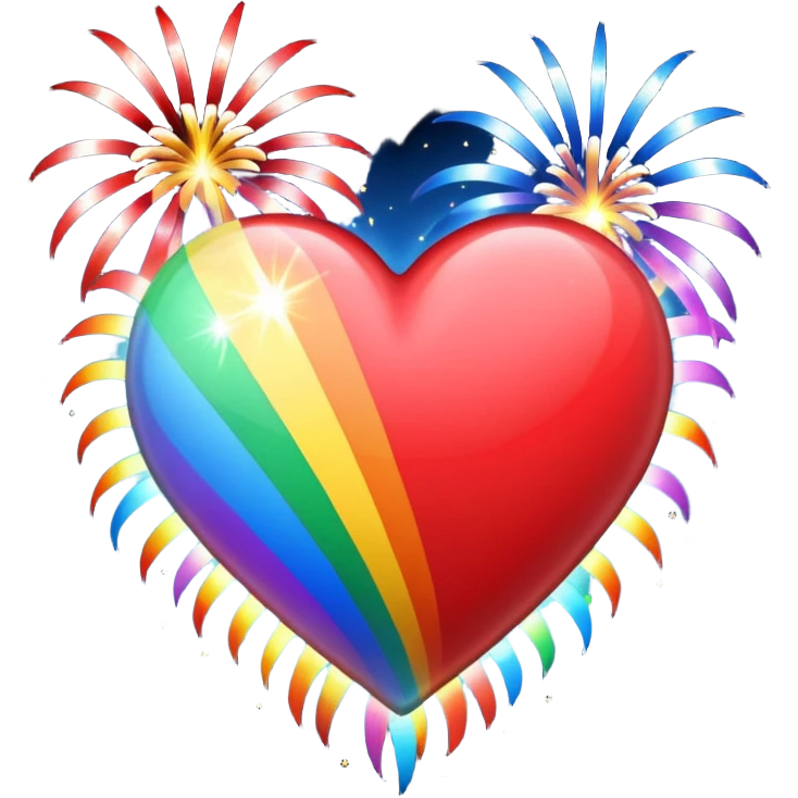 heart with rainbow fireworks background emoji