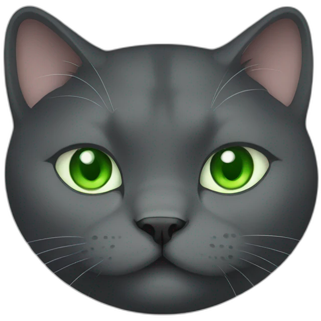 dark grey fat cat with green eyes happy emoji