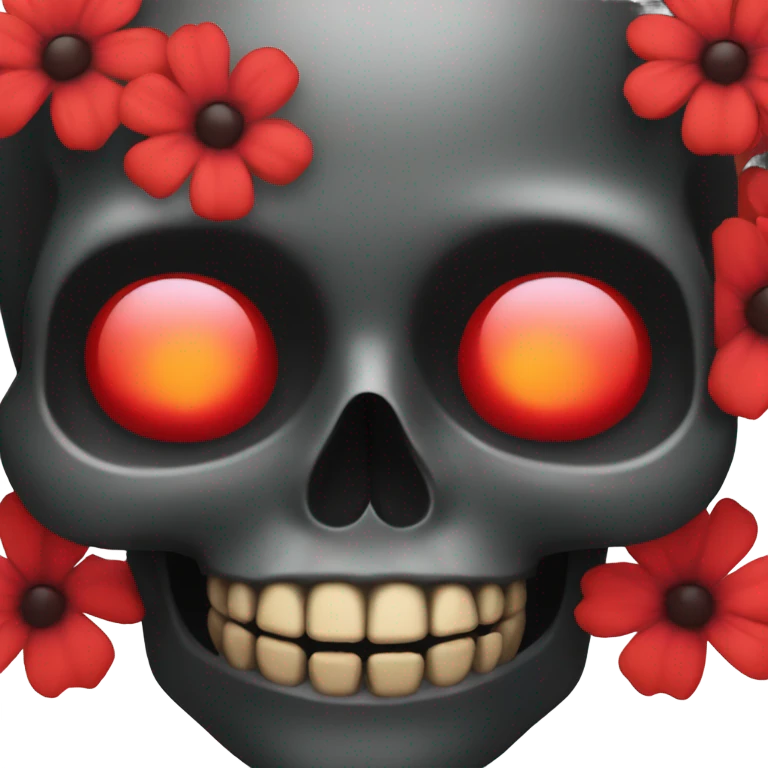 black skull with red flowers emoji