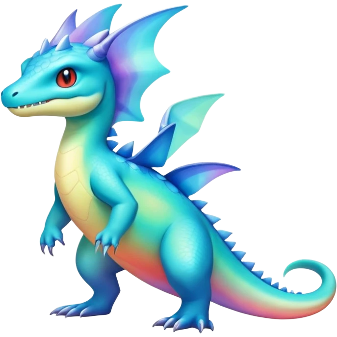Colorful Iridescent Exotic Aurorus-Amaura-Croconaw-Salamence-Fakémon-hybrid-creature (full body)  emoji