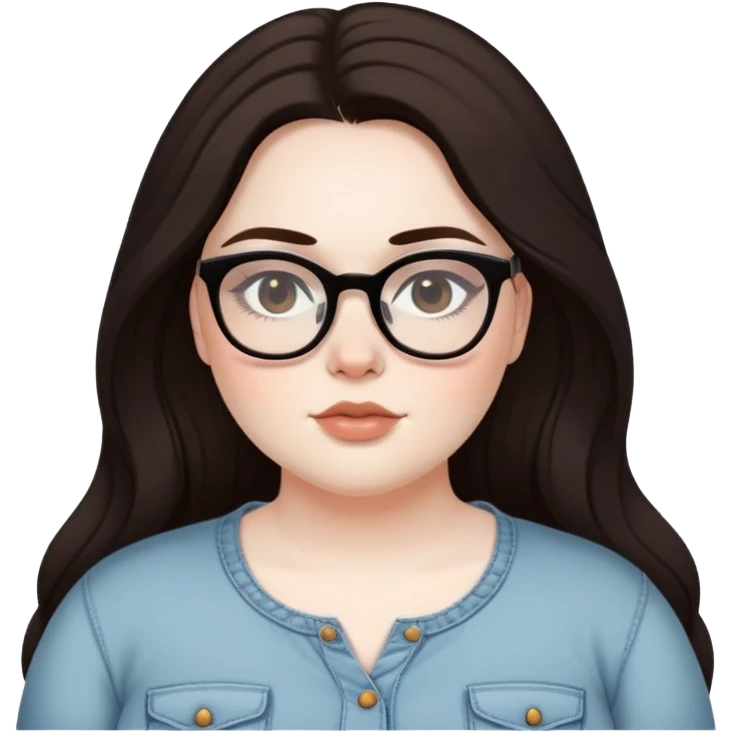 pretty baddie, black eyeliner, pale skin, aesthetic country, plus size, glasses, dark brown long hair emoji