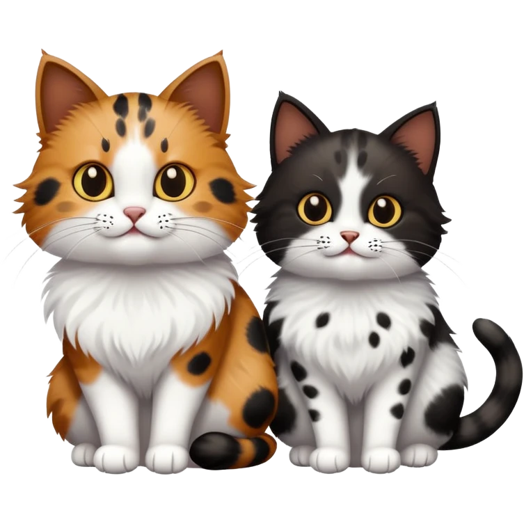two cats. one black and white. one brown with black spots emoji